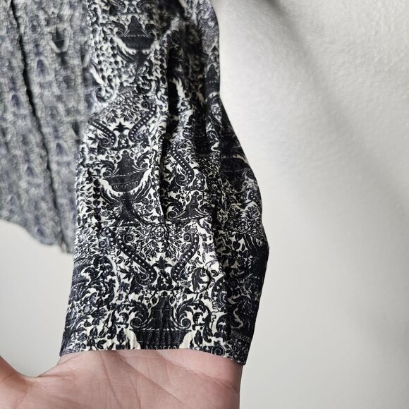 MM Lafleur 1x Baroque Damask  Button Up Blouse Top Career Office Professional - Picture 3 of 6